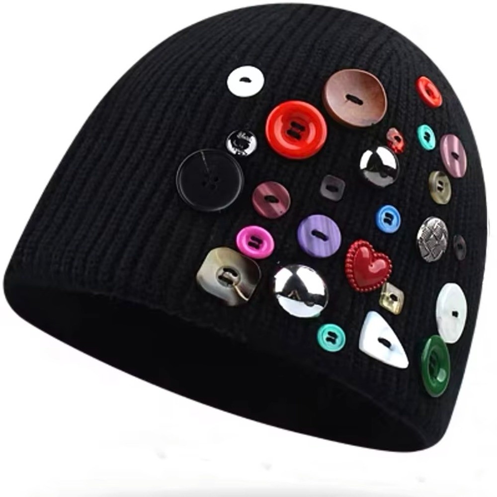 Colorful Button Beanie Hat Irr - đánh giá và giá Beanie Cuffed Knit